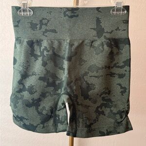 Green Camo High Waist Biker Shorts | Size L